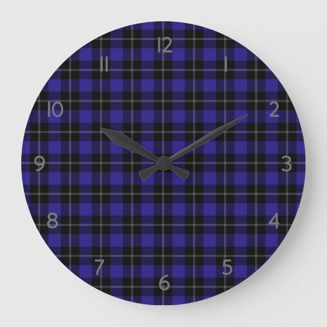 Royal Blue Black Plaid Large Clock (Front)