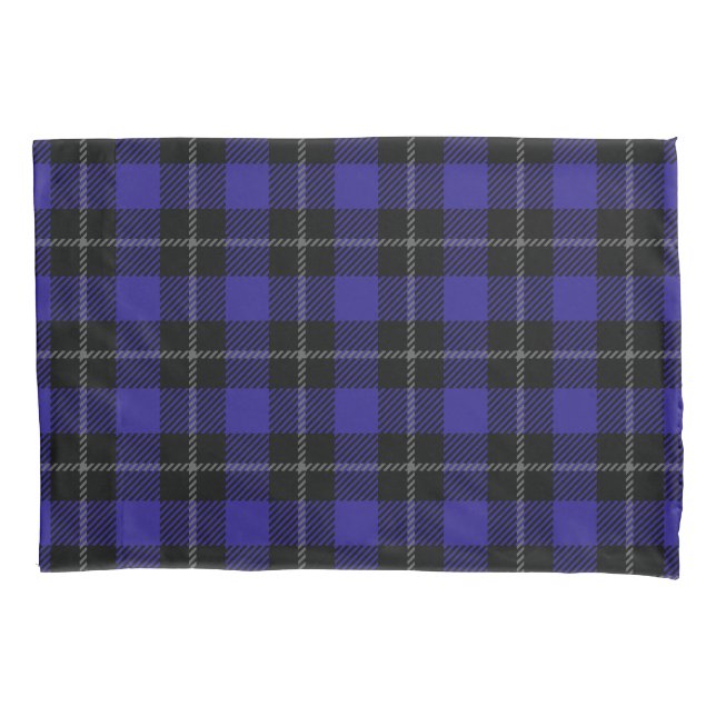 Royal Blue Black Plaid Pillowcase (Front)