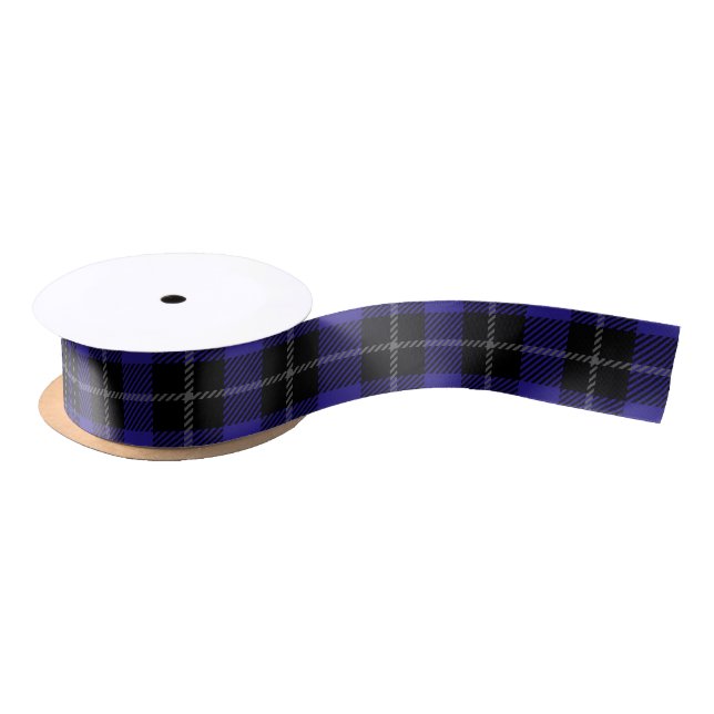 Royal Blue Black Plaid Satin Ribbon (Spool)