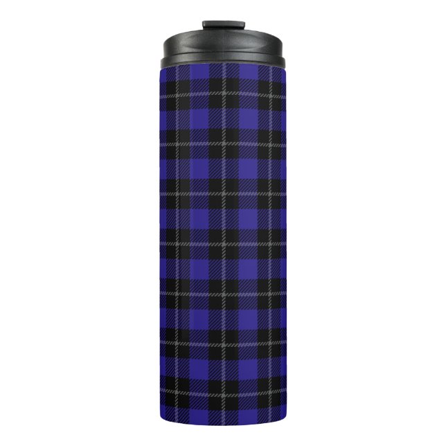 Royal Blue Black Plaid Thermal Tumbler (Front)