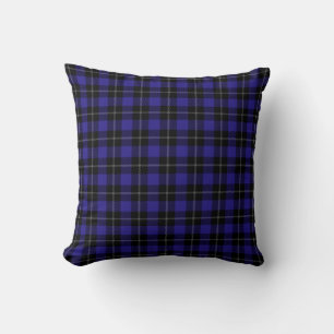 Royal Blue Black Plaid Throw Pillow