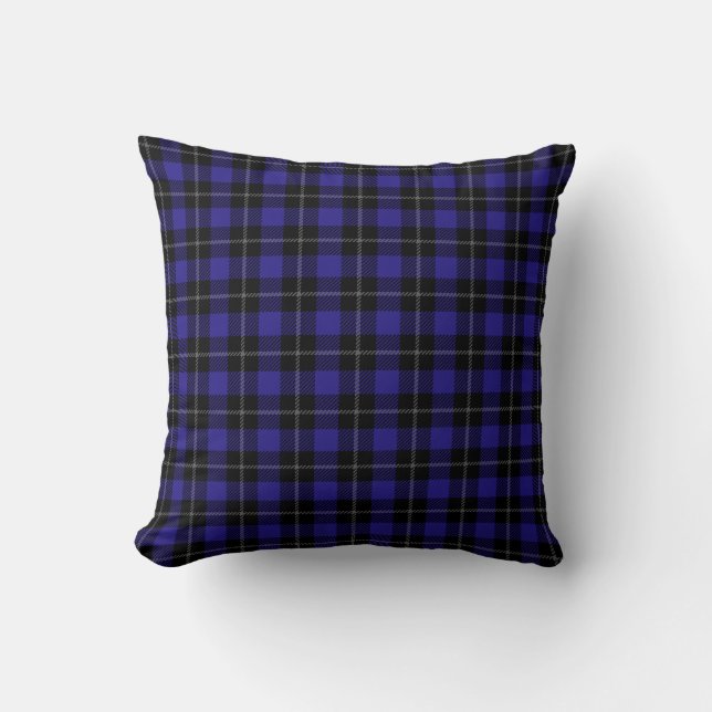 Royal Blue Black Plaid Throw Pillow (Front)