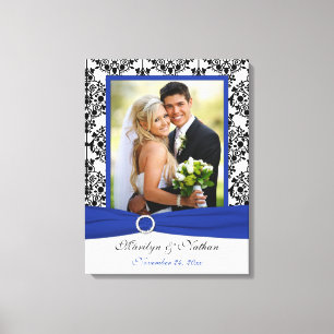 Royal Blue, Black, White Damask Wedding Canvas