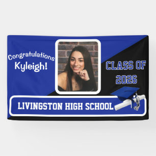 Royal Blue, Black, & White Graduation Banner