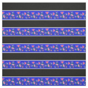 Royal blue/black, white pin stripe, folk floral fabric