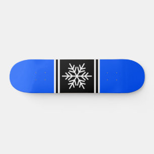 Royal Blue Black White Racing Stripes Snowflake Skateboard