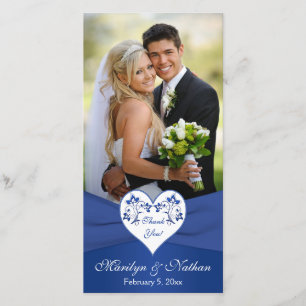 Royal Blue, Blanc Floral Heart Mariage Carte photo