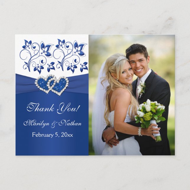 Royal Blue, blanc Merci Floral Carte photo (Devant)