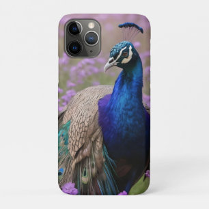 Royal Blue: Blue Peacock In Lavender Field, iPhone 11 Pro Case