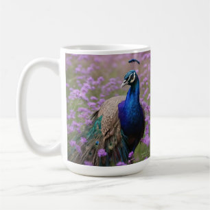 Royal Blue: Blue Peacock In Lavender Field, Coffee Mug