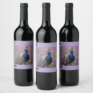 Royal Blue: Blue Peacock In Lavender Field, Wine Label
