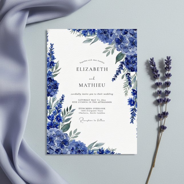 Royal Blue Botanical Whimsy Wedding Invitation (Creator Uploaded)