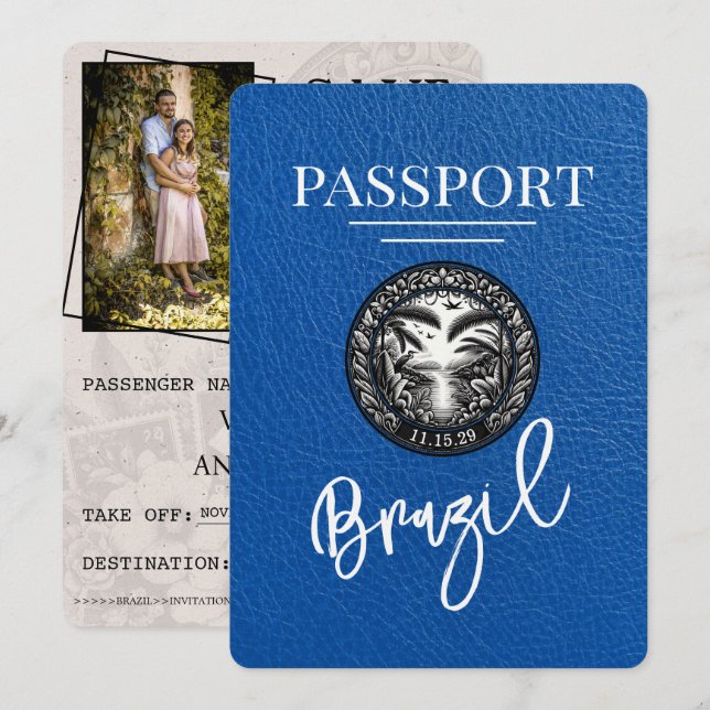 Royal Blue Brazil Passport Save The Date (Front/Back)