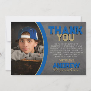Royal Blue & Bronze Chalkboard Grad Thank You Card