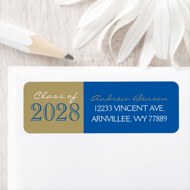 Royal Blue Bronze Graduation Return Address Labels (Insitu)