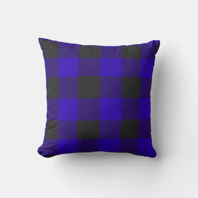 Royal Blue Buffalo Plaid Check Accent Throw Pillow (Front)