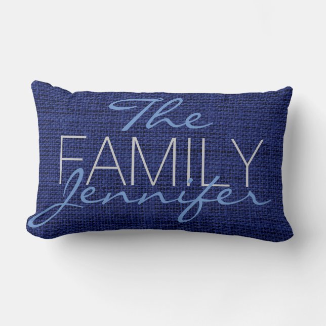 Royal blue Burlap Rustic Linen Monogram Lumbar Pillow (Front)