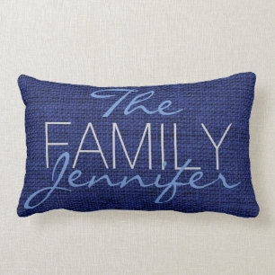 Royal blue Burlap Rustic Linen Monogram Lumbar Pillow