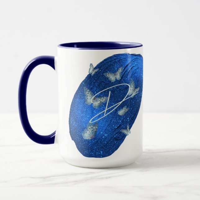 Royal Blue Butterflies Initials Letter D Monogram  Mug (Left)