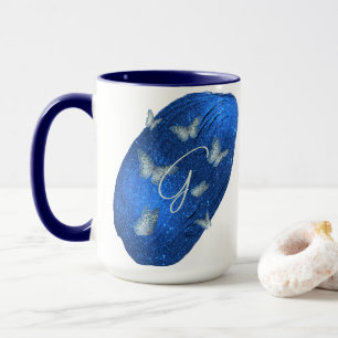 Royal Blue Butterflies Initials Letter G Monogram  Mug