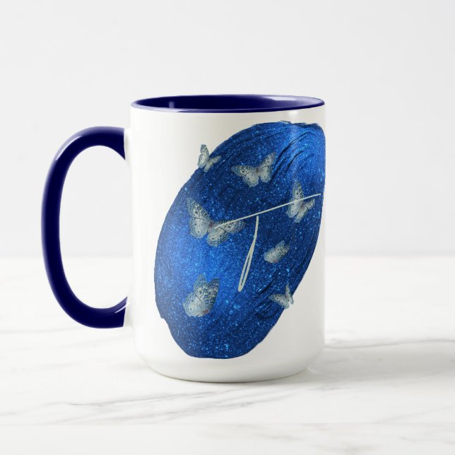 Royal Blue Butterflies Initials Letter T Monogram  Mug (Left)