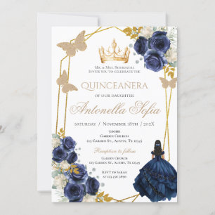 Royal Blue Butterflies Quinceanera Invitation