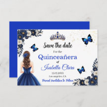 Royal Blue Butterfly Quinceañera Save the Date