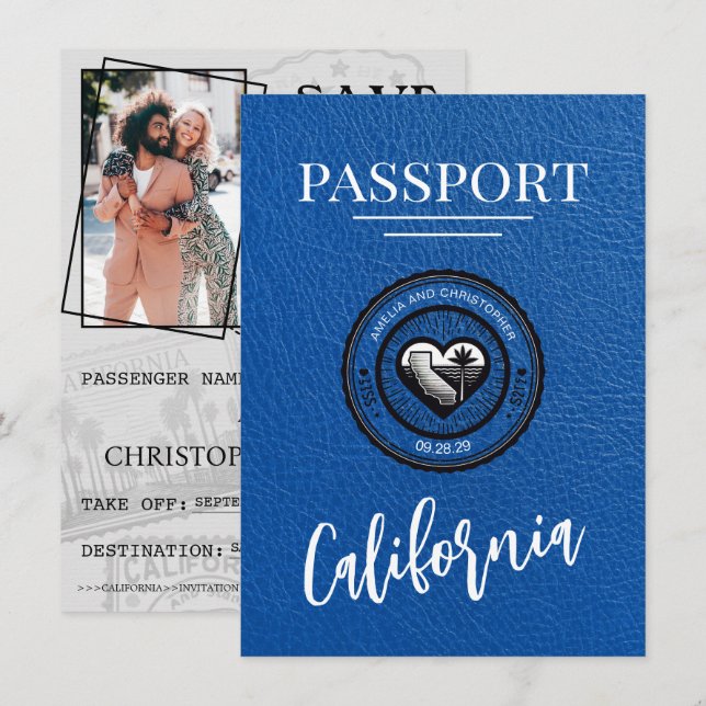 Royal Blue California Passport Save The Date (Front/Back)