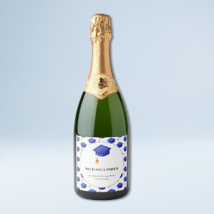 Royal Blue Cap Graduation Sparkling Wine Label