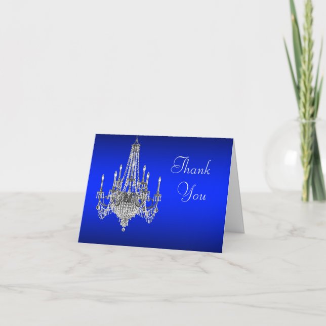 Royal Blue Chandelier Thank You Cards (Front)