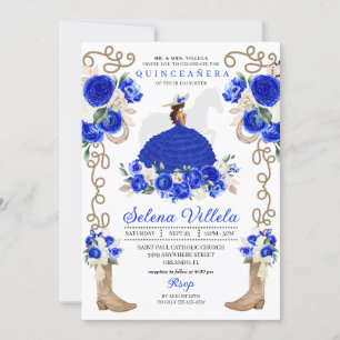 Royal Blue Charro Woman Western Quinceañera Invitation