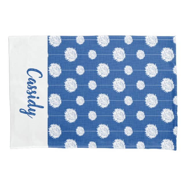 Royal Blue Cheerleader Pom Pom Pattern Pillowcase (Front)