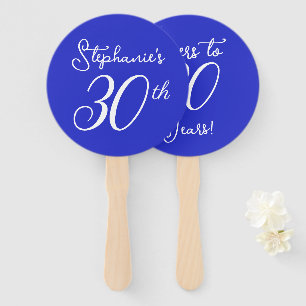 Royal Blue Cheers to 30 Years 30th Birthday Party Hand Fan
