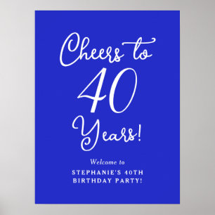 Royal Blue Cheers to 40 Years Birthday Welcome Poster