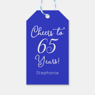 Royal Blue Cheers to 65 Years 65th Birthday Favour Gift Tags