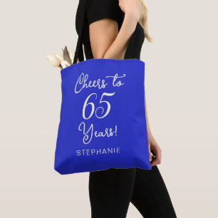 Royal Blue Cheers to 65 Years 65th Birthday Party Tote Bag