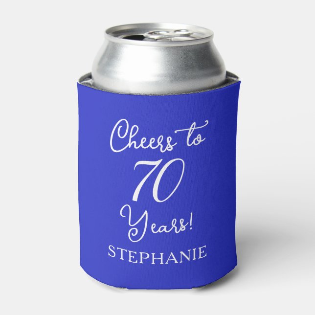 Royal Blue Cheers to 70 Years 70th Birthday Can Cooler (Can Front)