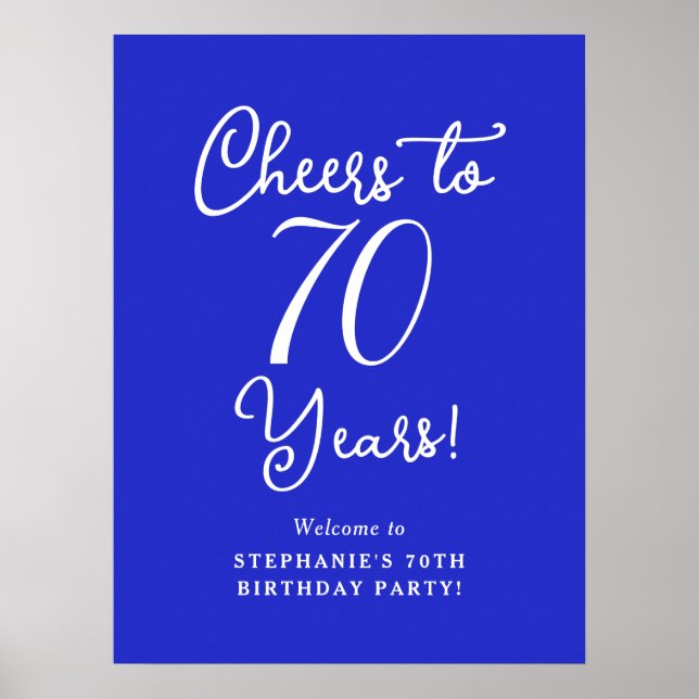 Royal Blue Cheers to 70 Years Birthday Welcome Poster (Front)