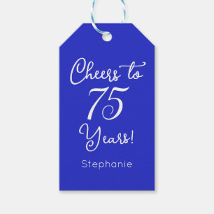 Royal Blue Cheers to 75 Years 75th Birthday Gift Tags