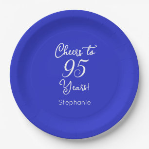 Royal Blue Cheers to 95 Years 95th Birthday Paper Plate