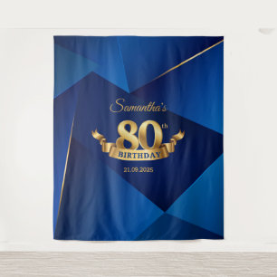 Royal blue chic modern 80th birthday backdrop tapestry
