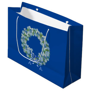 Royal Blue Christmas Chinoiserie Wreath  Large Gift Bag