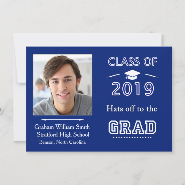 Royal blue, class of 2019 Graduation Party Photo Invitation (Front)