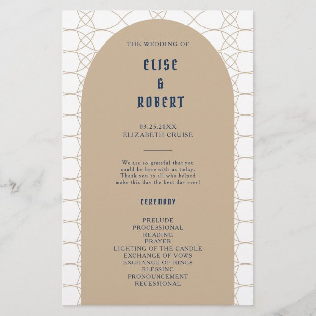 Royal Blue Classic Retro Wedding Ceremony Program (Front)