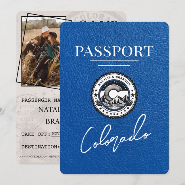 Royal Blue Colorado Passport Save The Date (Front/Back)