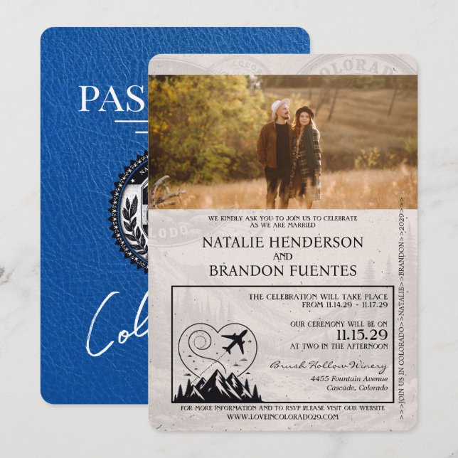 Royal Blue Colorado Passport Wedding Invitation (Front/Back)
