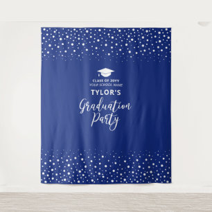 Royal Blue Confetti   Graduation Party Backdrop Tapestry