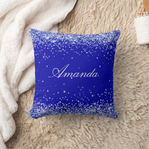 Royal blue confetti name throw pillow