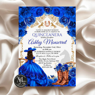 Royal Blue Cowboy Quinceañera Invitation, 15 Años Invitation