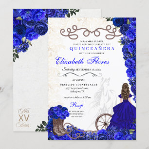 Royal Blue Cowgirl Ranchero Western Quinceanera Invitation